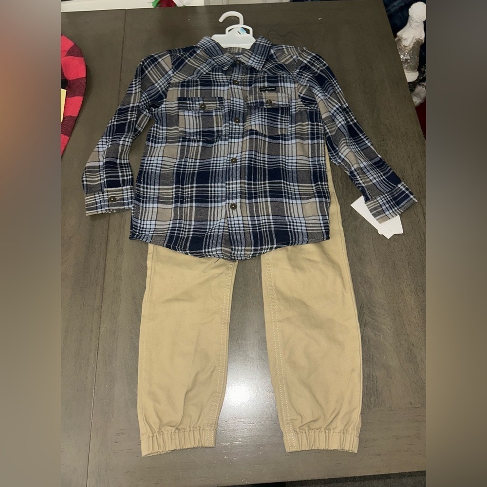 Lucky Brand Blue Plaid Shirt and khaki pants set